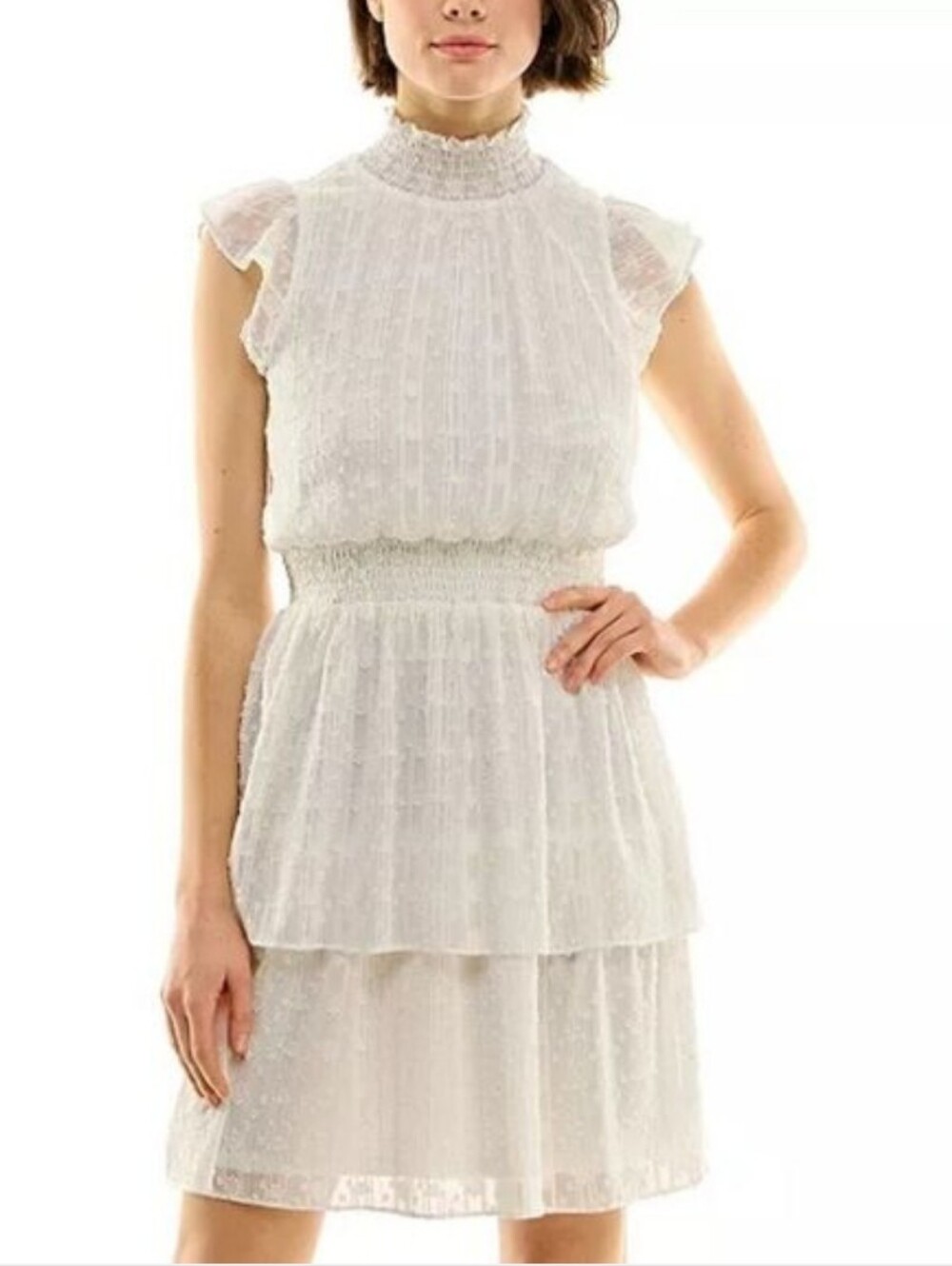 BCX juniors' Textured dress smock Neck And Waist Tiered In Size L‎